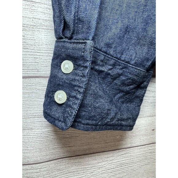 J Crew Women's Denim Blouse Dark Blue Button Up Long Sleeve Cotton SIZE LARGE - Picture 6 of 8